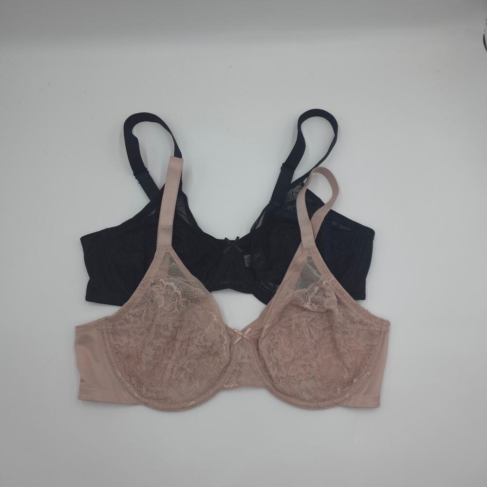 HSIA Bundle of Two Enchante Unlined Lace Underwire Bra in Pink Black Size 38C